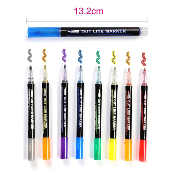 12 Colors Self-Outline Metallic Markers