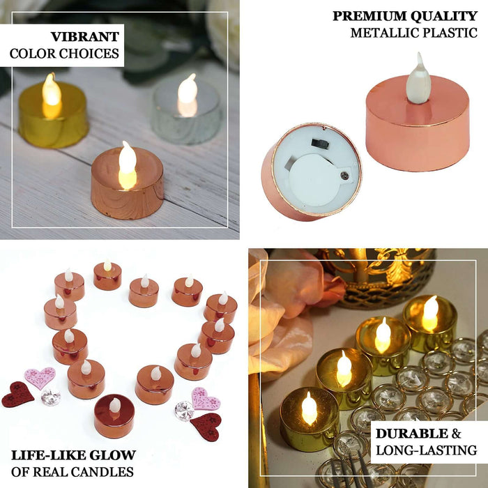 Vibrant LED tea lights in assorted colors, resembling real candles.