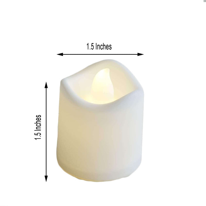White LED tealight candle, 1.5 inches tall, soft glow for ambiance.