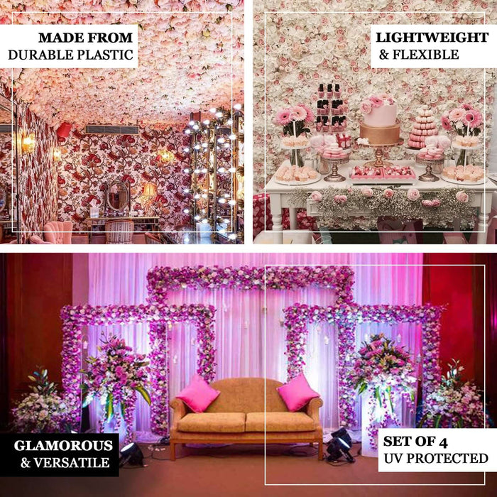 Decorative flower backdrop for events, made from durable plastic, set of 4, UV protected.