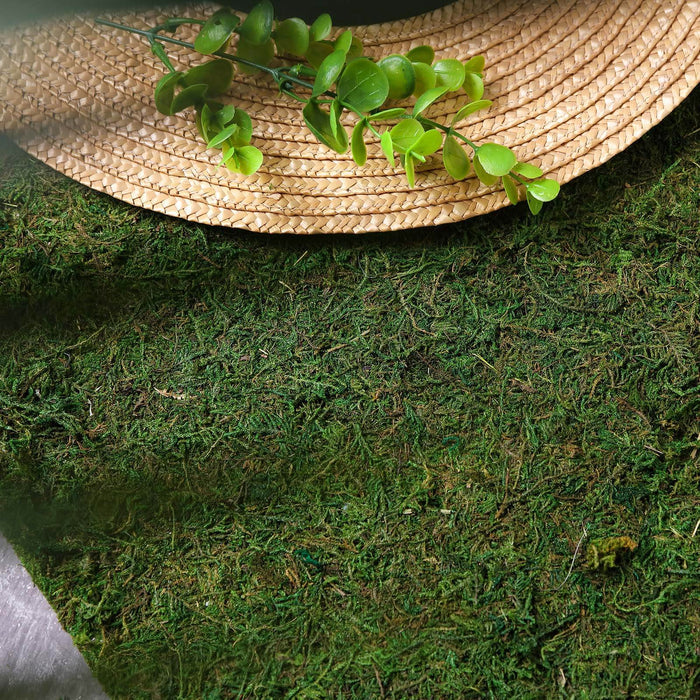 Green moss texture with woven straw mat