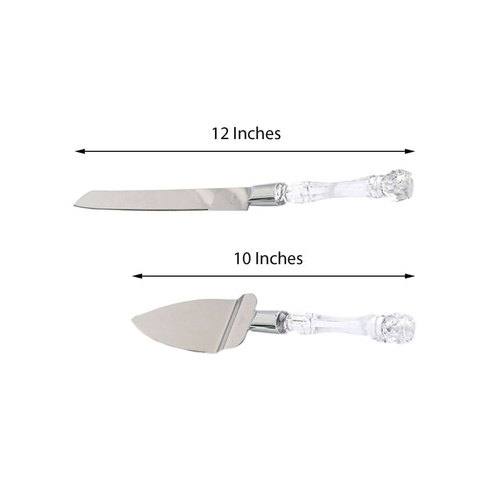 Crystal handle cake knife set with 12-inch knife and 10-inch server
