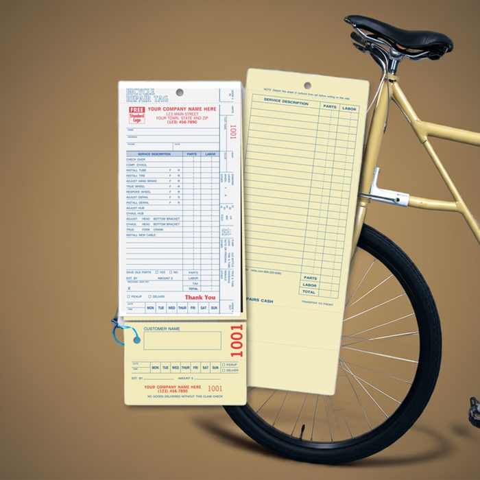 364 Bicycle Repair Tags with Detachable Claim Check Carbons 4 1/4x11"