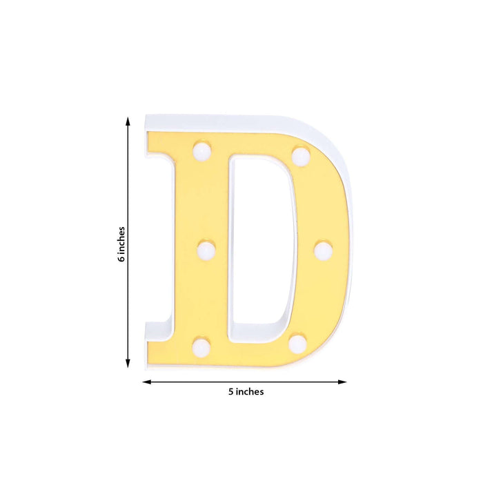 Yellow marquee letter "D" on a white background, 6 inches tall and 5 inches wide.
