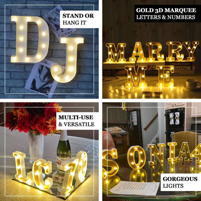 Gold 3D marquee letters and numbers for versatile display options.