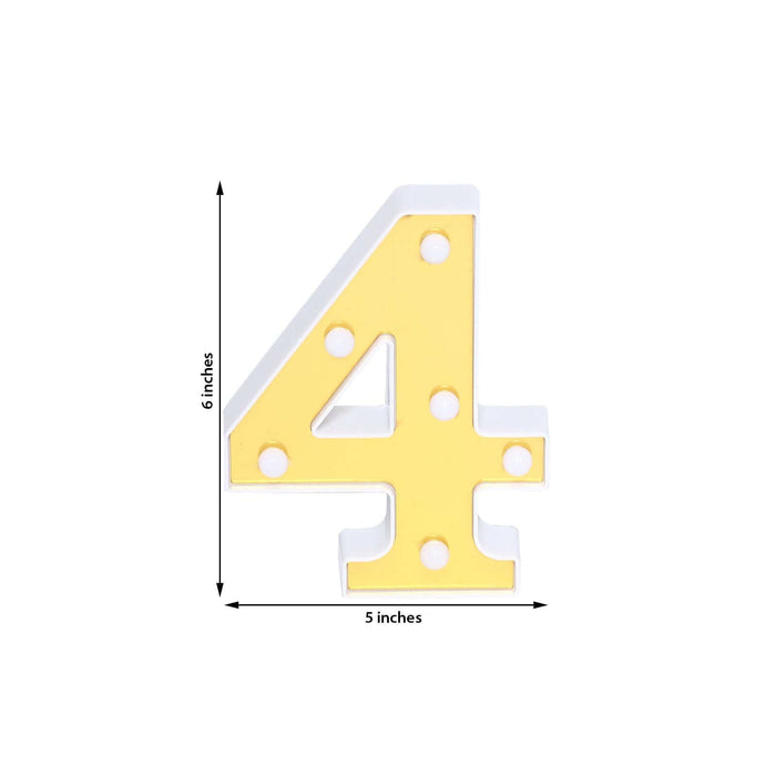 Yellow number 4 decorative sign, 6 inches tall and 5 inches wide.