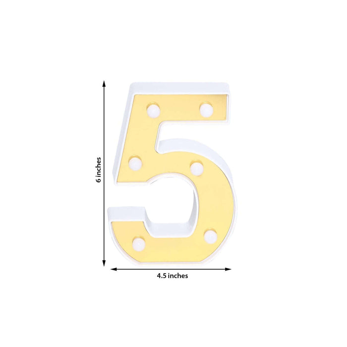 Yellow number 5 decorative sign, 6 inches tall, 4.5 inches wide.