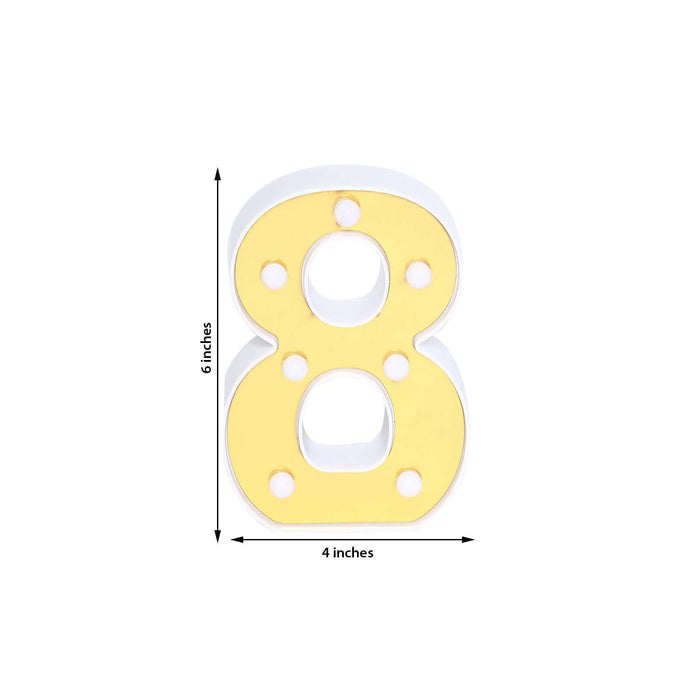 Yellow number 8 sign, 6 inches tall and 4 inches wide.