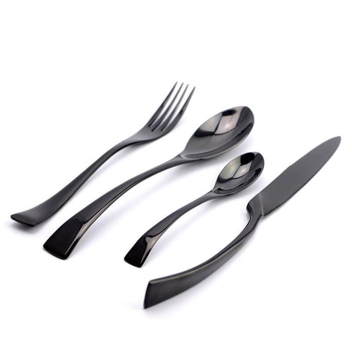 4 Pieces Black Polished Stainless Steel Dinnerware Set