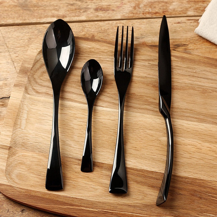 4 Pieces Black Polished Stainless Steel Dinnerware Set