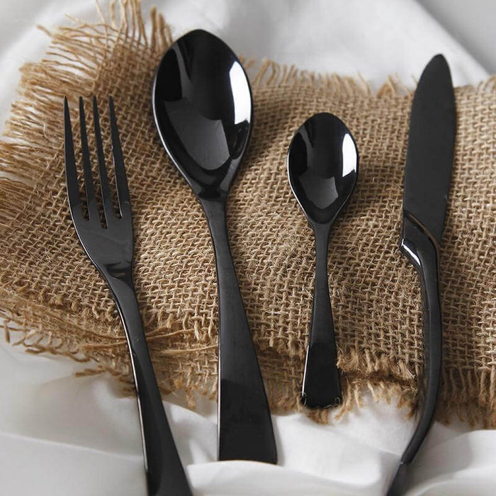 4 Pieces Black Polished Stainless Steel Dinnerware Set