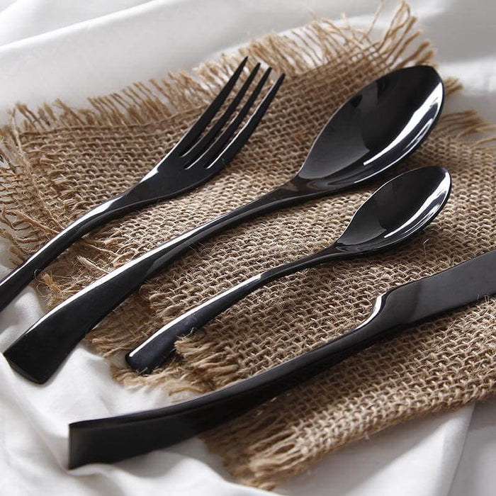 4 Pieces Black Polished Stainless Steel Dinnerware Set