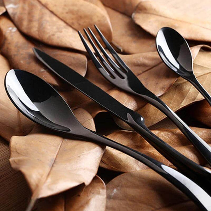 4 Pieces Black Polished Stainless Steel Dinnerware Set