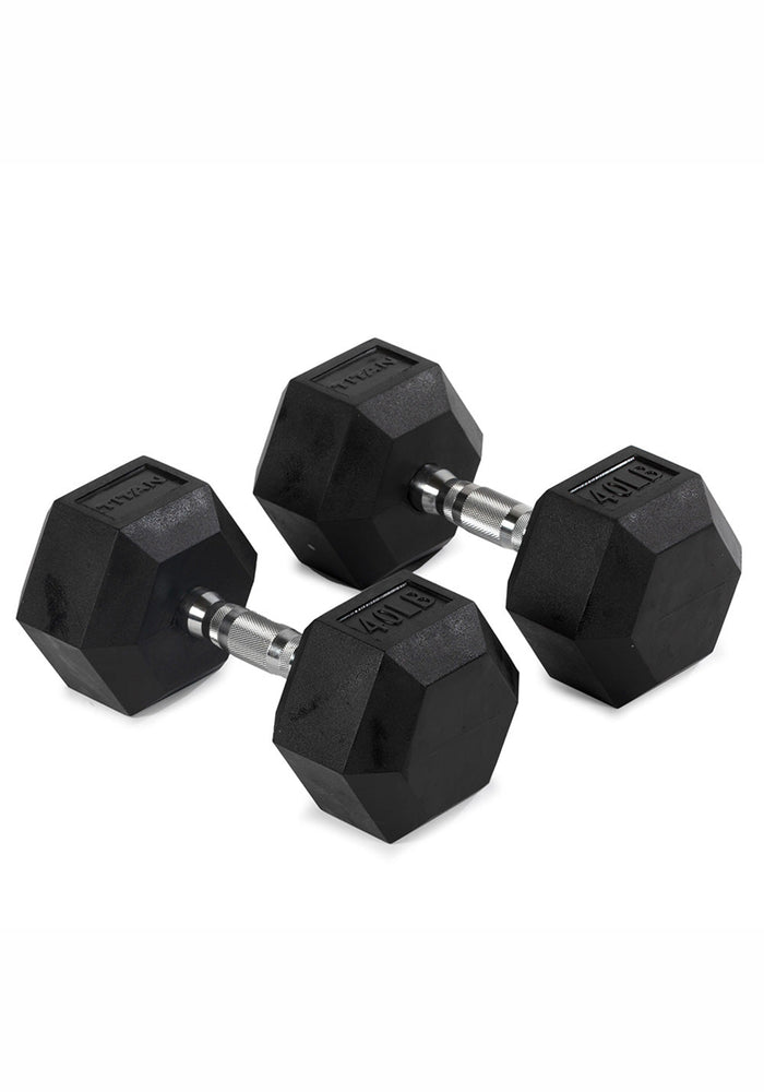 40 LB Pair Rubber Hex Dumbbells
