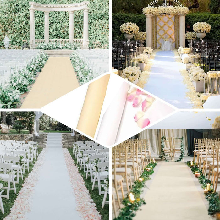 Various elegant wedding aisle designs with floral arrangements and decor.
