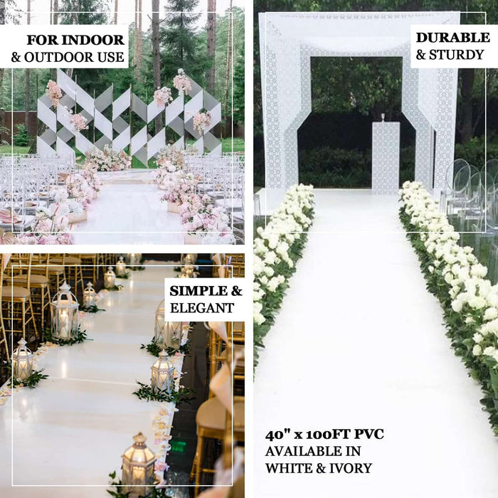 Elegant PVC wedding backdrop and aisle runner for indoor and outdoor use.