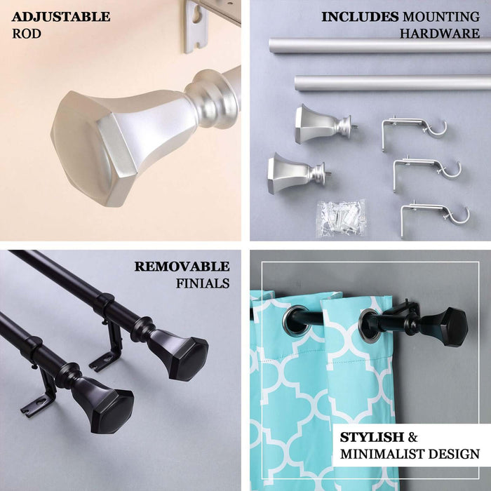 Adjustable curtain rod with removable finials and mounting hardware