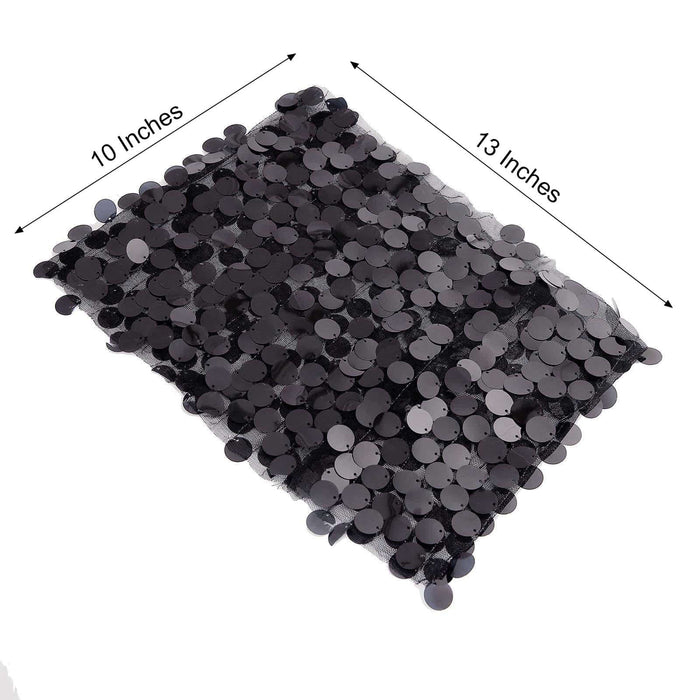 Black sequin fabric, 10x13 inches, ideal for crafts and decorations.