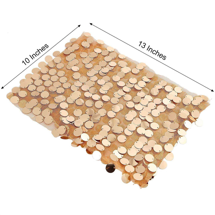 Gold sequin fabric, 10x13 inches, perfect for crafts and decorations.