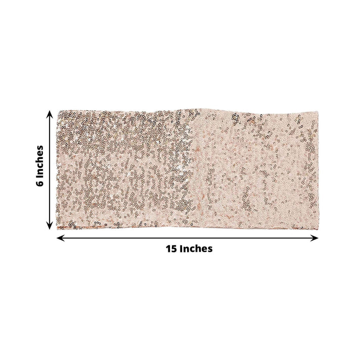 Rose gold sequin fabric, 15x6 inches, perfect for crafts and decorations.