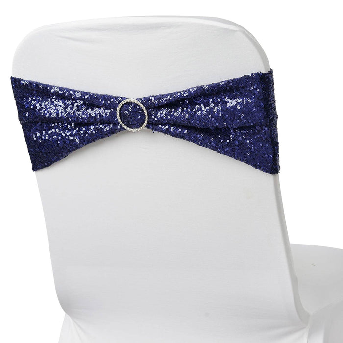 Navy sequin chair cover sash with rhinestone detail