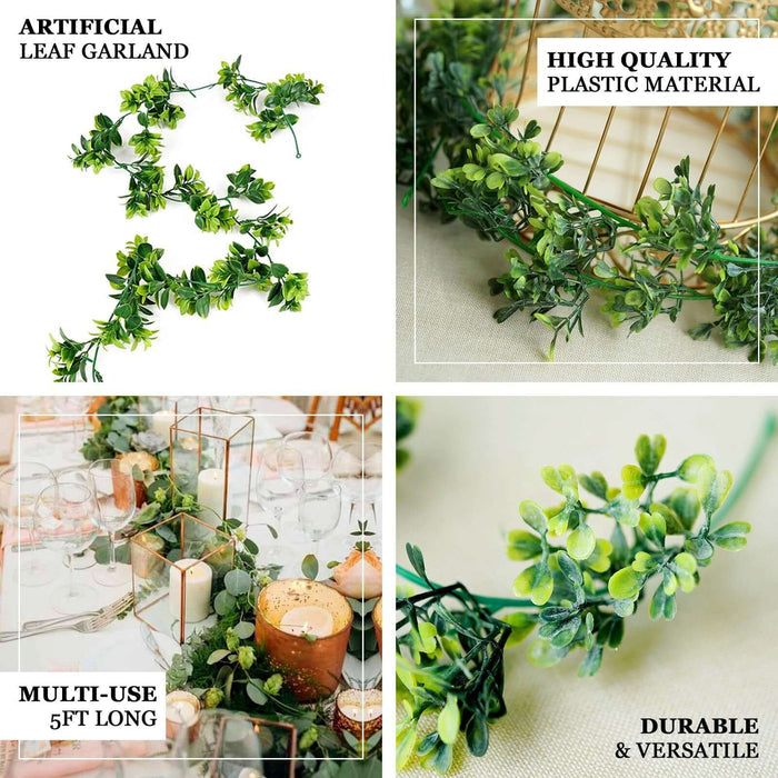 Artificial leaf garland, 5ft long, made of high-quality plastic material. Durable & versatile.