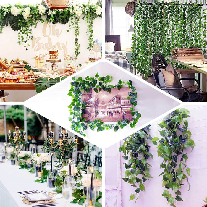 Various decorative green leaf garlands for event styling and home decor.