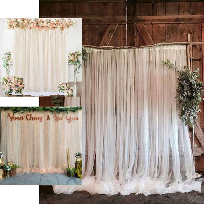 Various fabric backdrops for events and weddings, featuring floral accents.