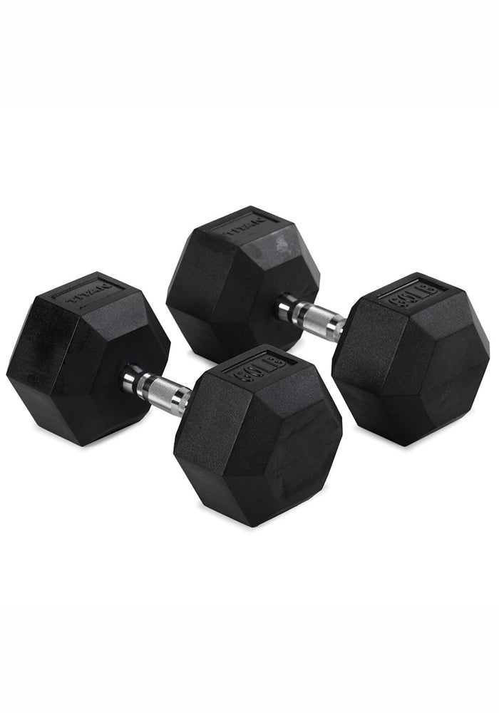 60 LB Pair Rubber Hex Dumbbells