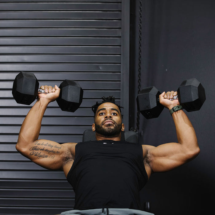 60 LB Pair Rubber Hex Dumbbells