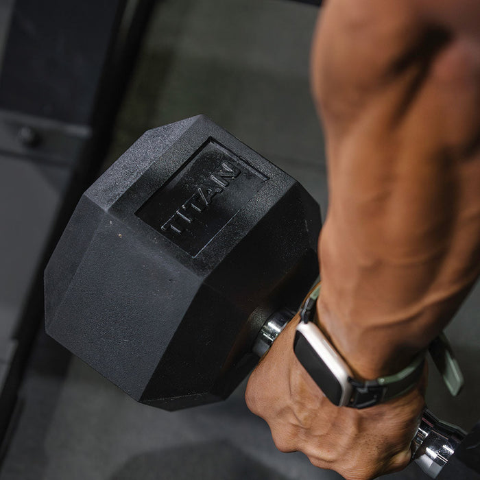 60 LB Pair Rubber Hex Dumbbells