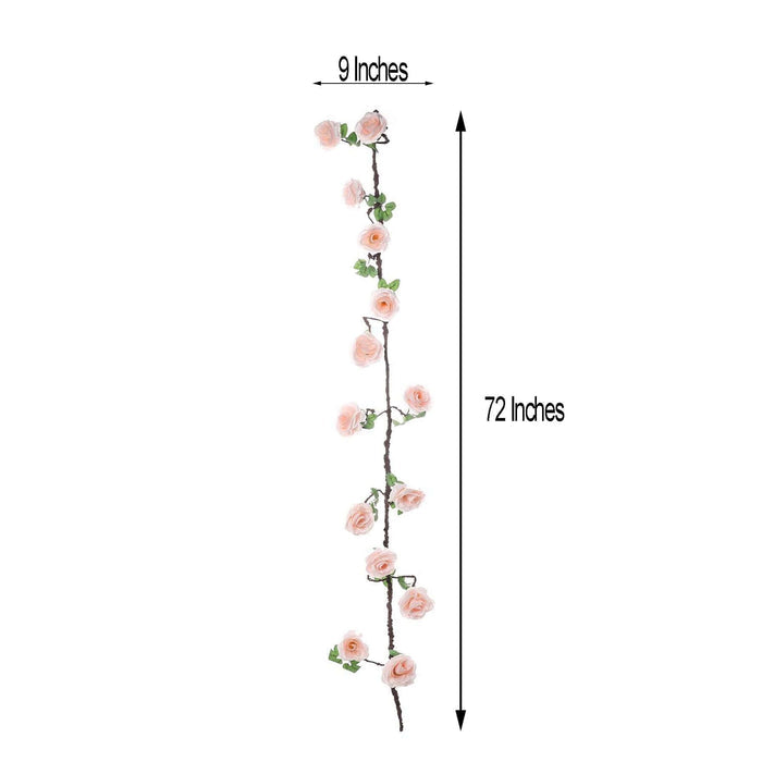 Pink floral garland measuring 72 inches long and 9 inches wide on a white background.