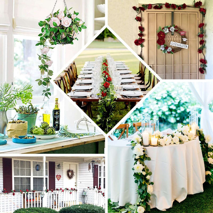 Elegant wedding decor with floral arrangements and table settings.