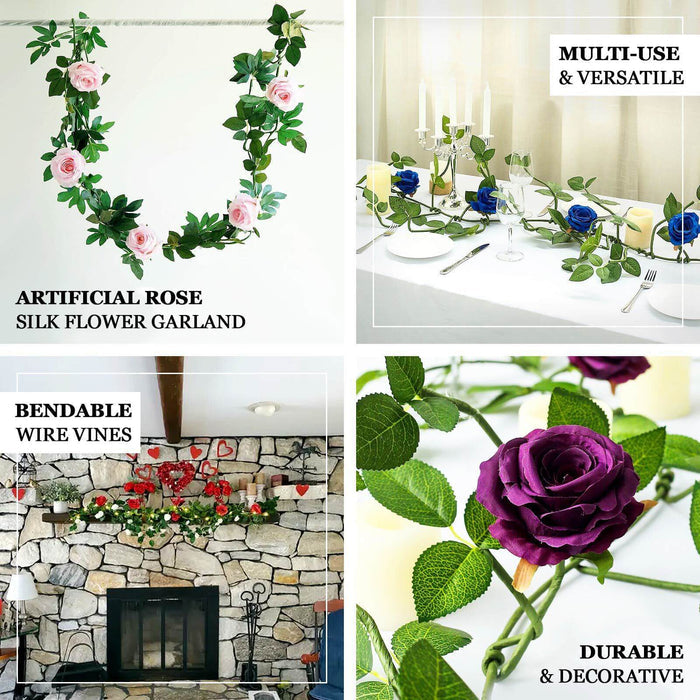 Artificial rose garland for versatile decor and stylish arrangements.