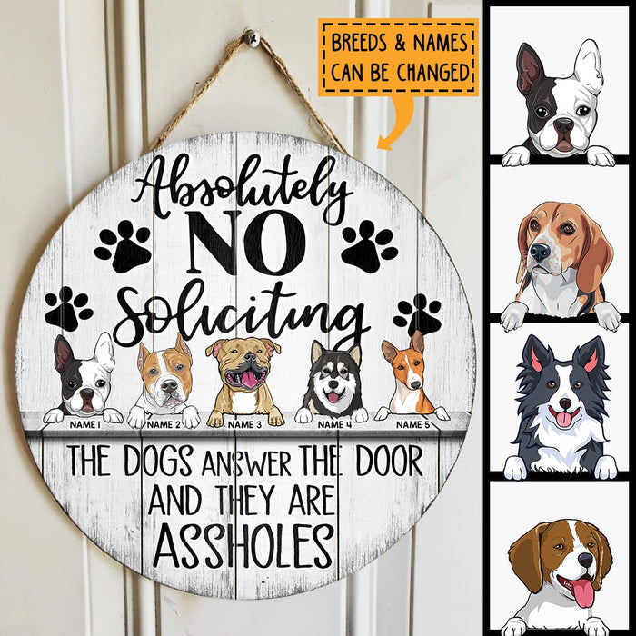 Absolutely No Soliciting, White Rustic Door Hanger, Personalized Dog Breeds Door Sign, Front Door Decor