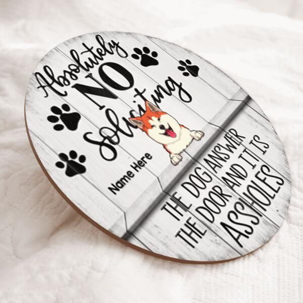 Absolutely No Soliciting, White Rustic Door Hanger, Personalized Dog Breeds Door Sign, Front Door Decor