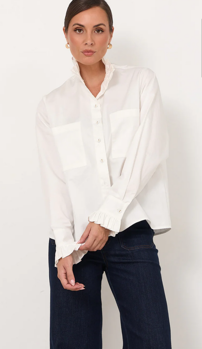 Adorne- Dante frill collar long sleeve poplin top