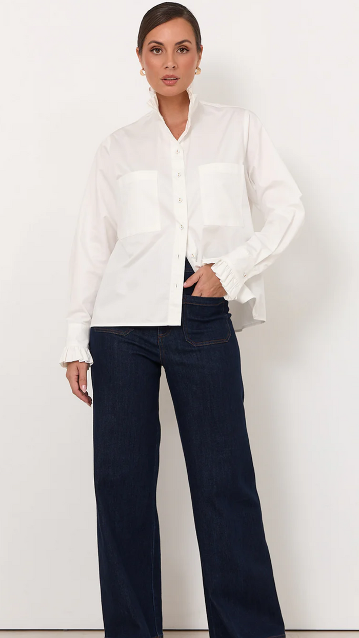 Adorne- Dante frill collar long sleeve poplin top