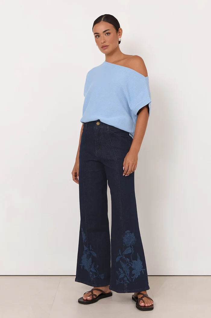 Adorne Brody Wide Leg Laser Print Jeans