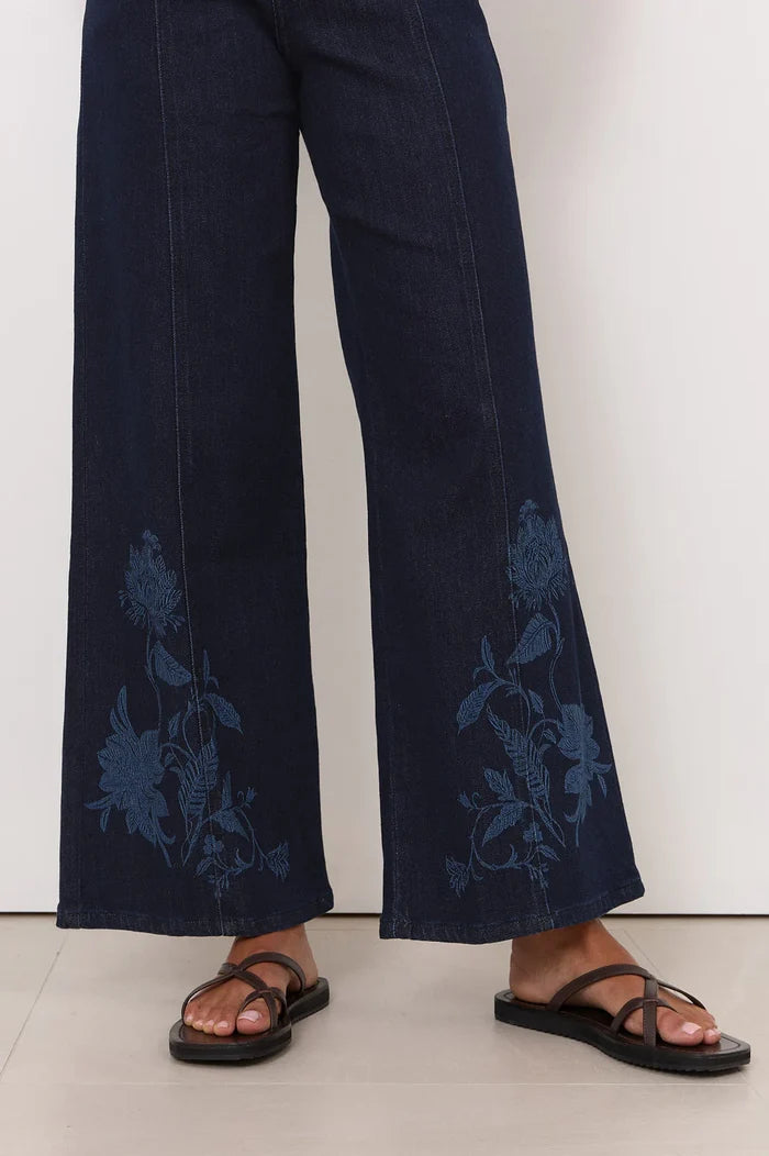 Adorne Brody Wide Leg Laser Print Jeans