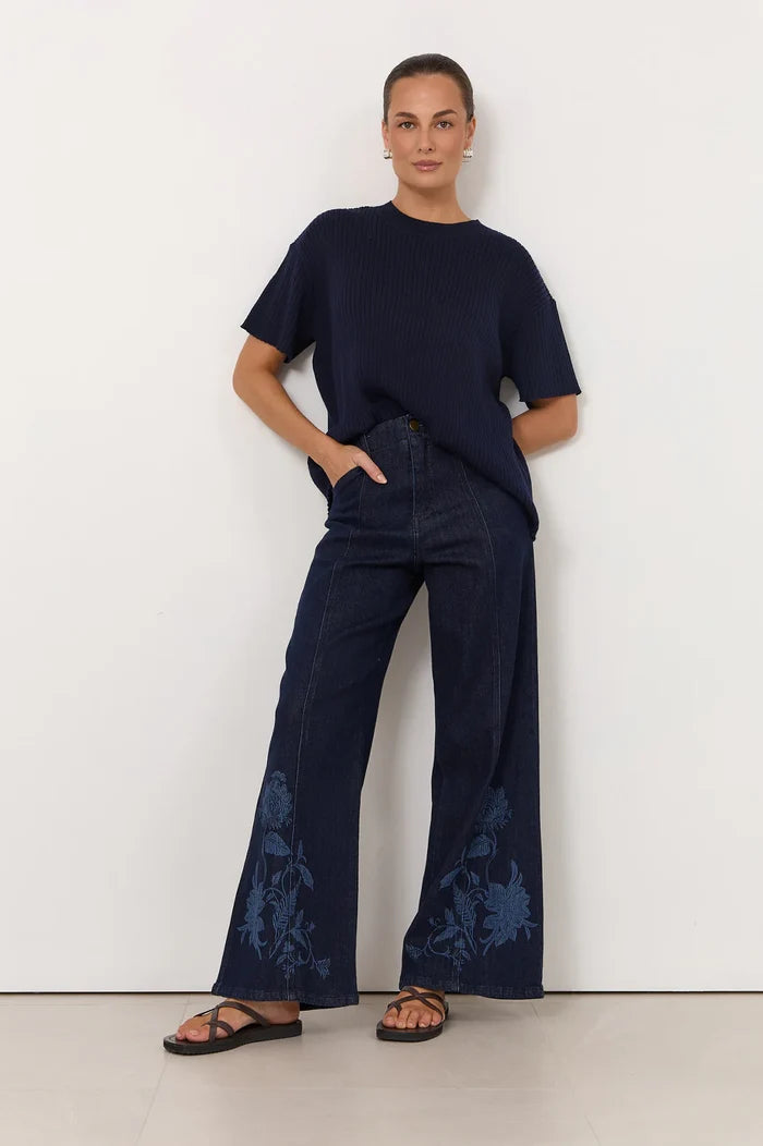 Adorne Brody Wide Leg Laser Print Jeans
