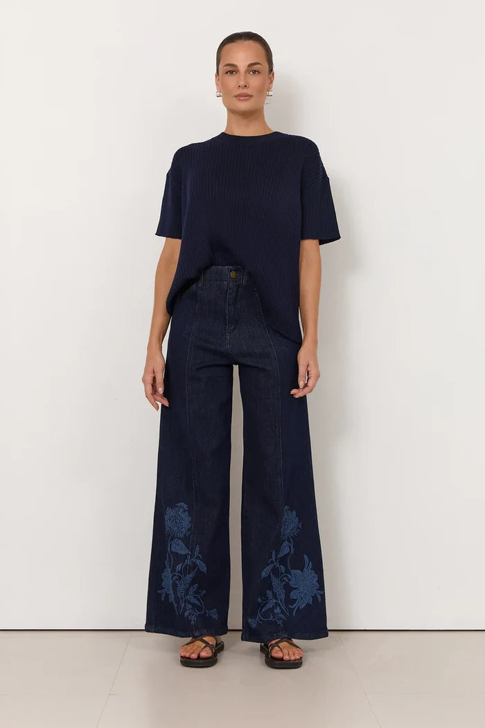 Adorne Brody Wide Leg Laser Print Jeans