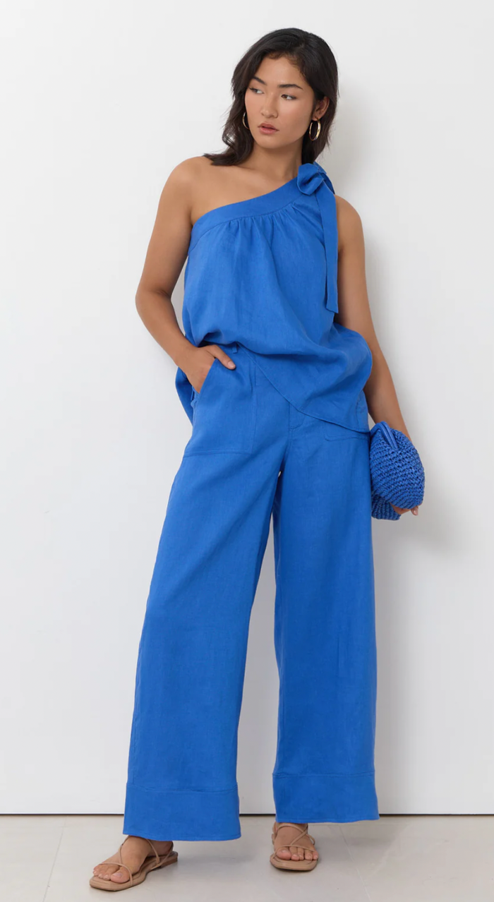Adorne Frida One Shoulder Tie Linen Top