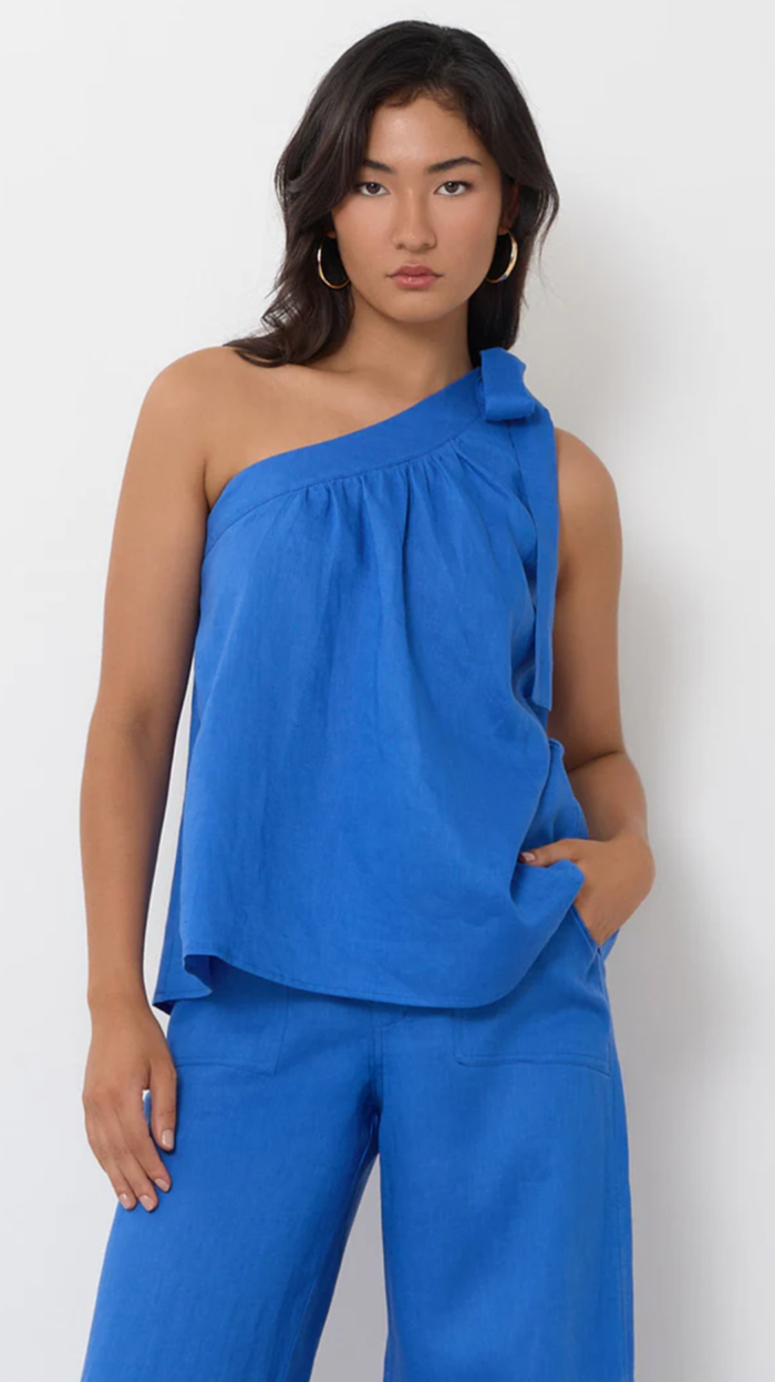 Adorne Frida One Shoulder Tie Linen Top