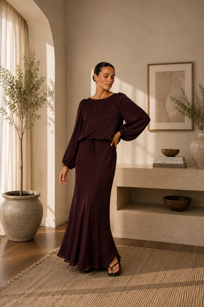Adorne Mae Cupro Plum Skirt