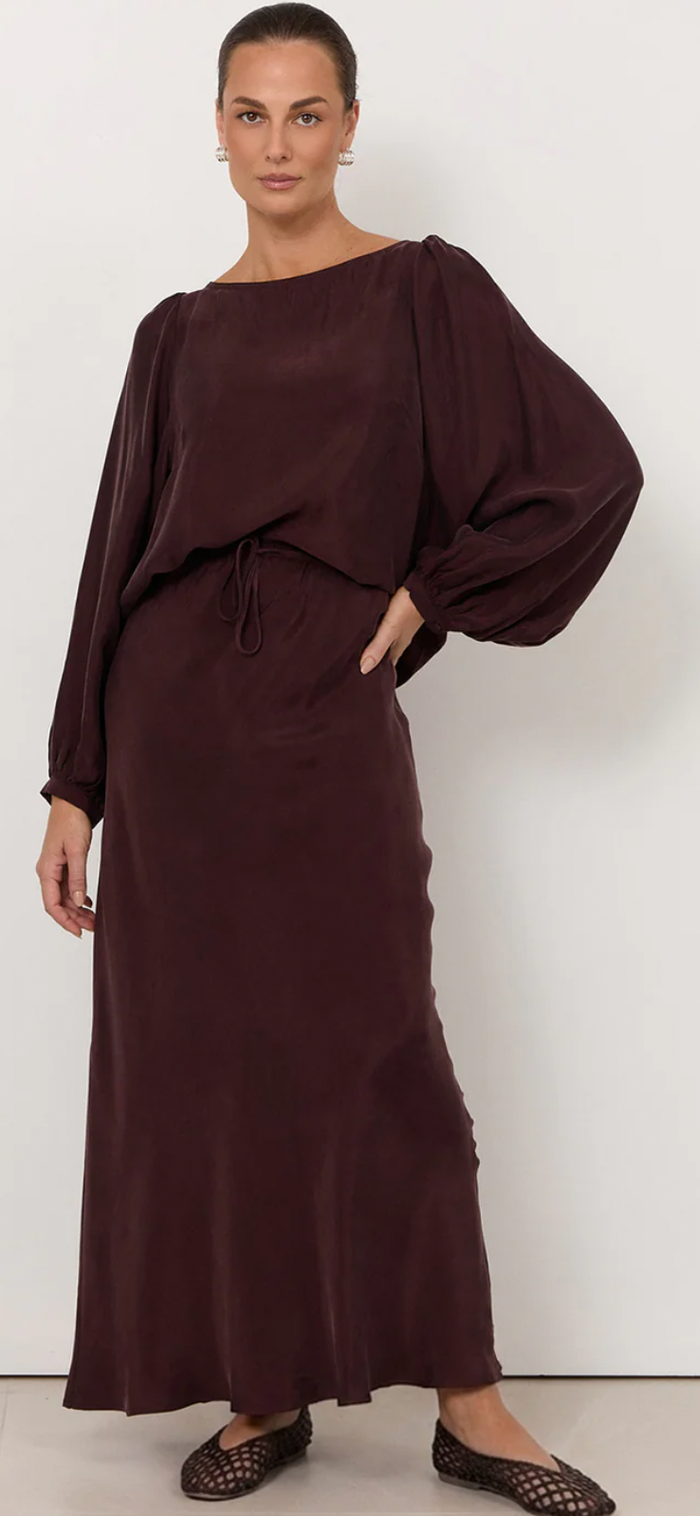 Adorne Ulla Boat Neck Cupro Top in Plum