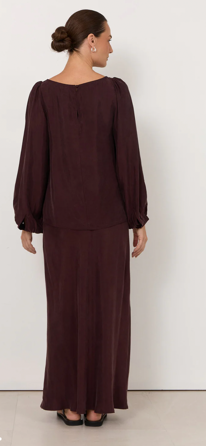 Adorne Ulla Boat Neck Cupro Top in Plum