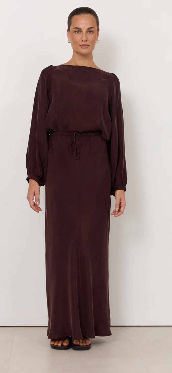 Adorne Ulla Boat Neck Cupro Top in Plum