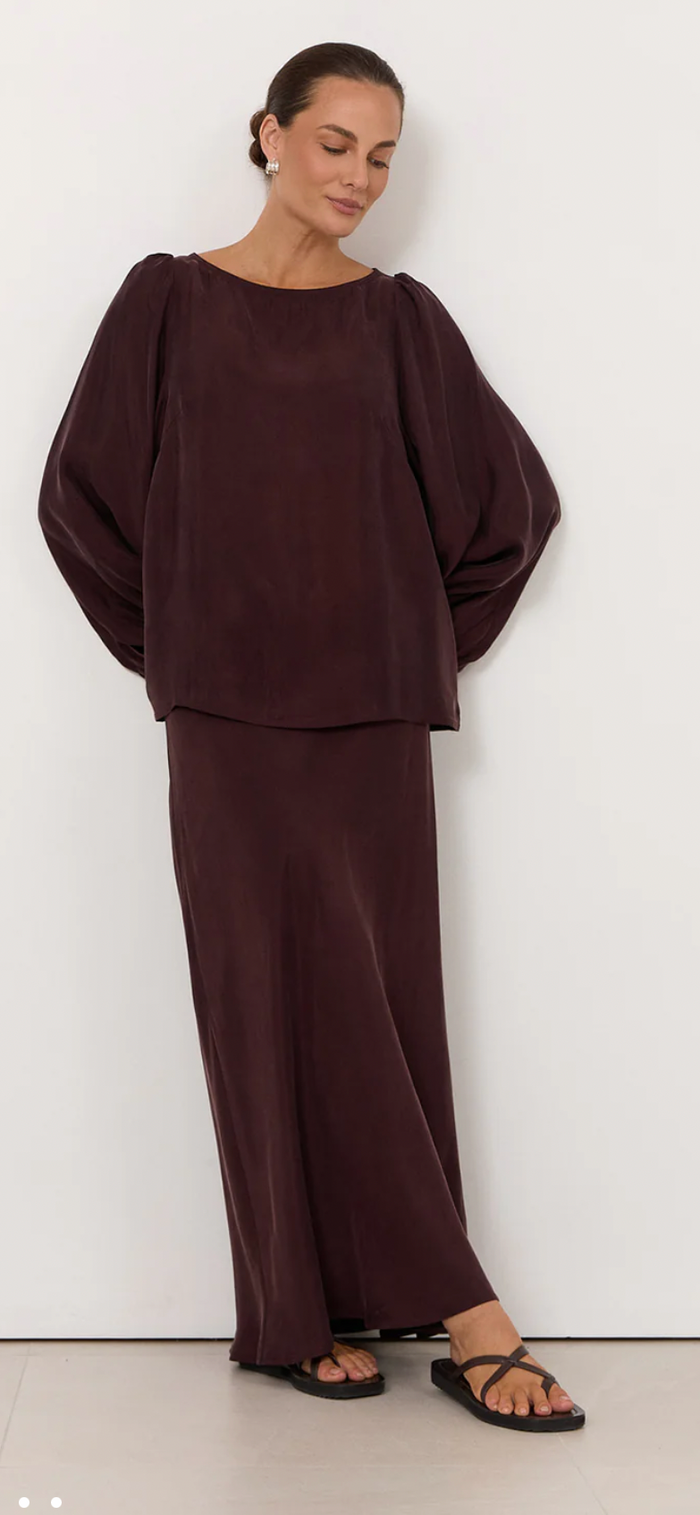 Adorne Ulla Boat Neck Cupro Top in Plum
