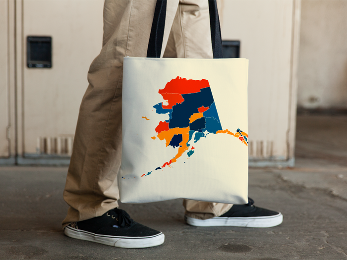 Alaska Map Tote Bag - AK Map Tote Bag 15x15
